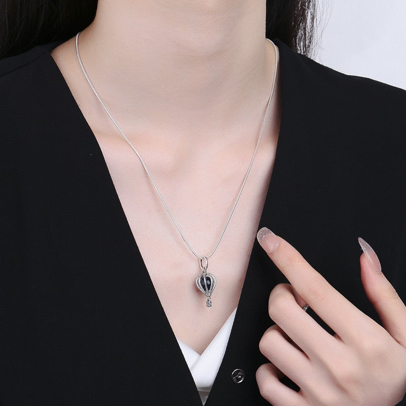 Aquamarine Hot Air Balloon Sterling Silver Necklace