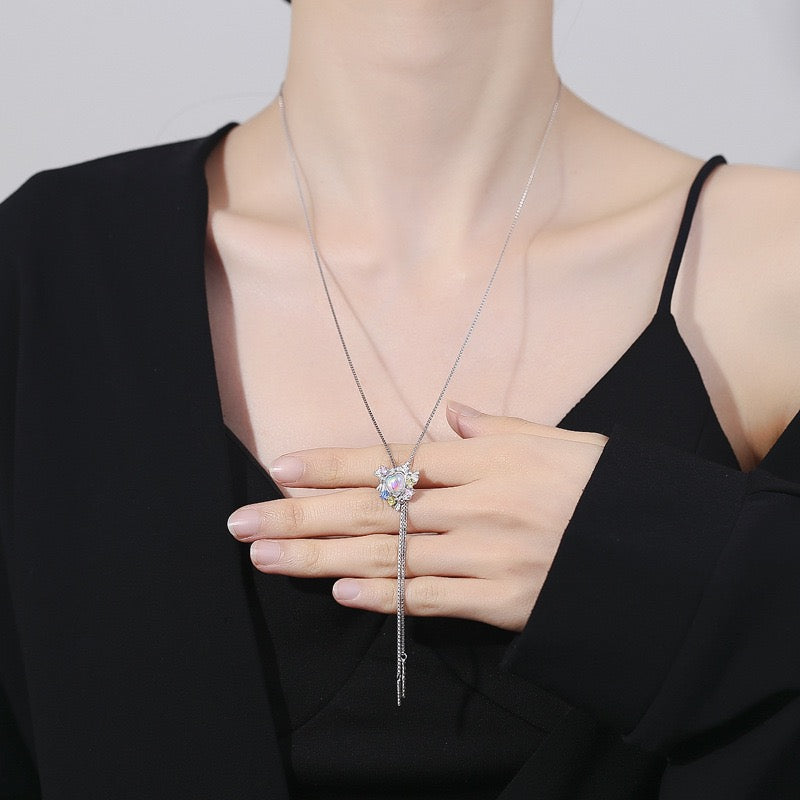 Moonstone Heart-Shaped Pull-Chain Necklace