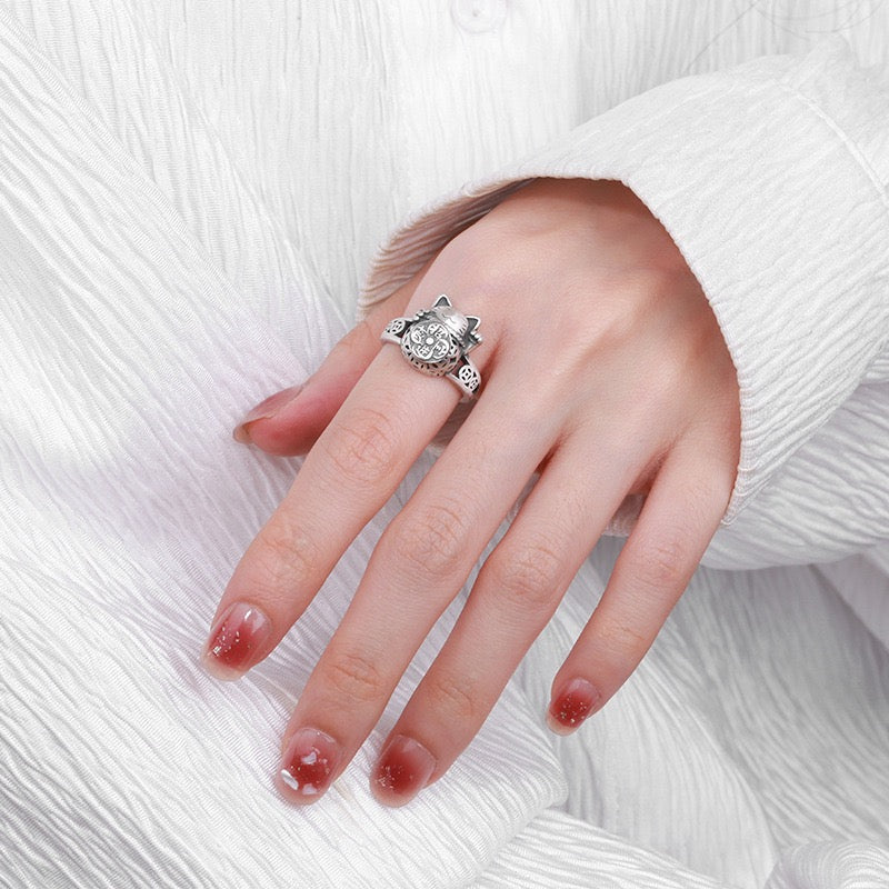 Lucky Cat Sterling Silver Ring