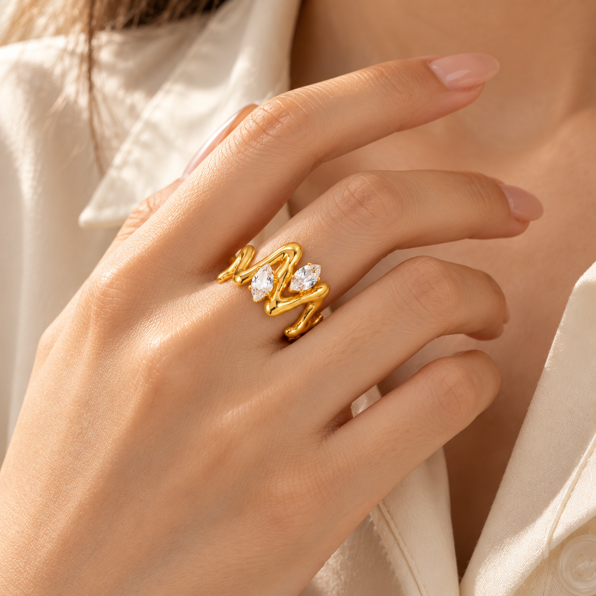 Three-Piece Gold-Tone Crystal Ring Set