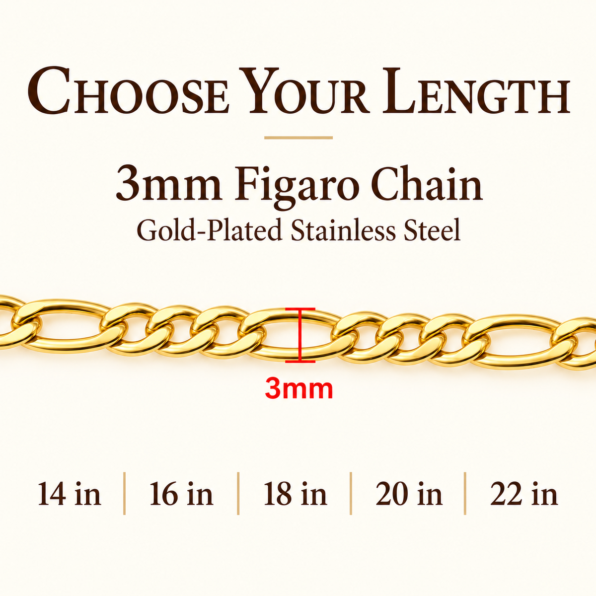 Classic 3mm Figaro Chain Necklace