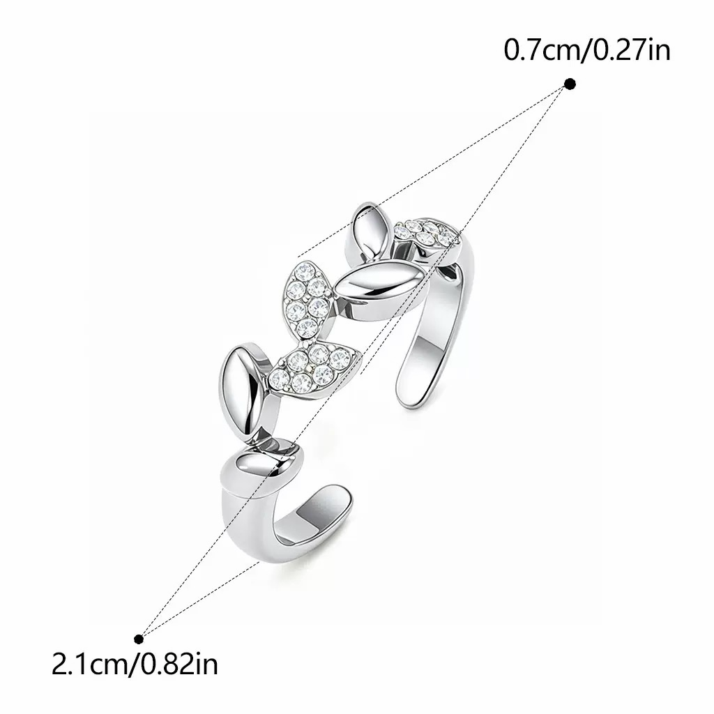 Crystal Leaf Open Ring
