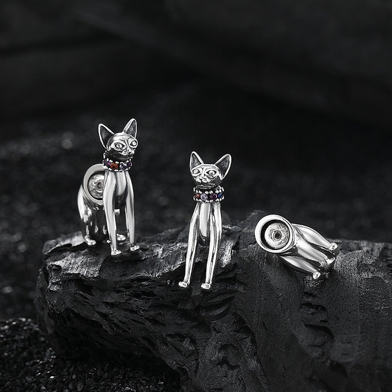 Vintage Cat Sterling Silver Earrings
