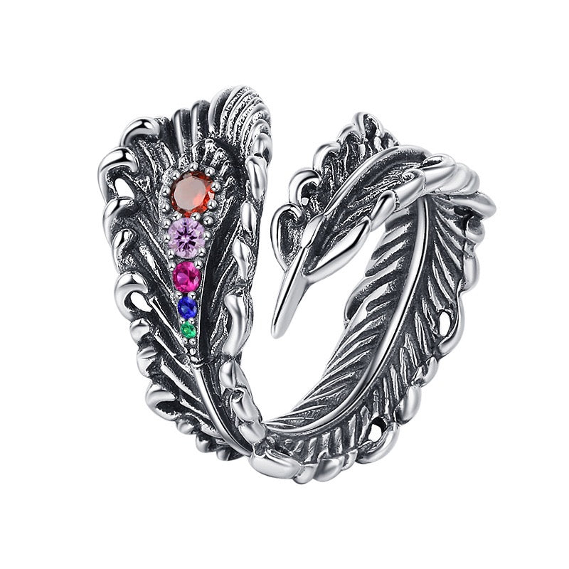 Peacock Feather Sterling Silver Ring