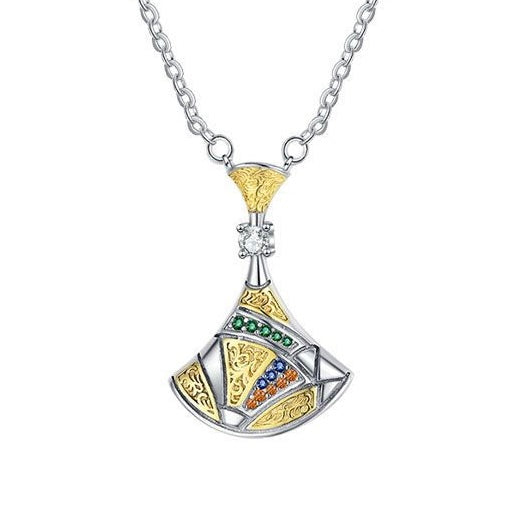 Fan-Shaped Colored Diamond Necklace