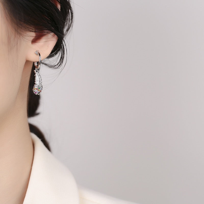 Colorful Feather Sterling Silver Earrings