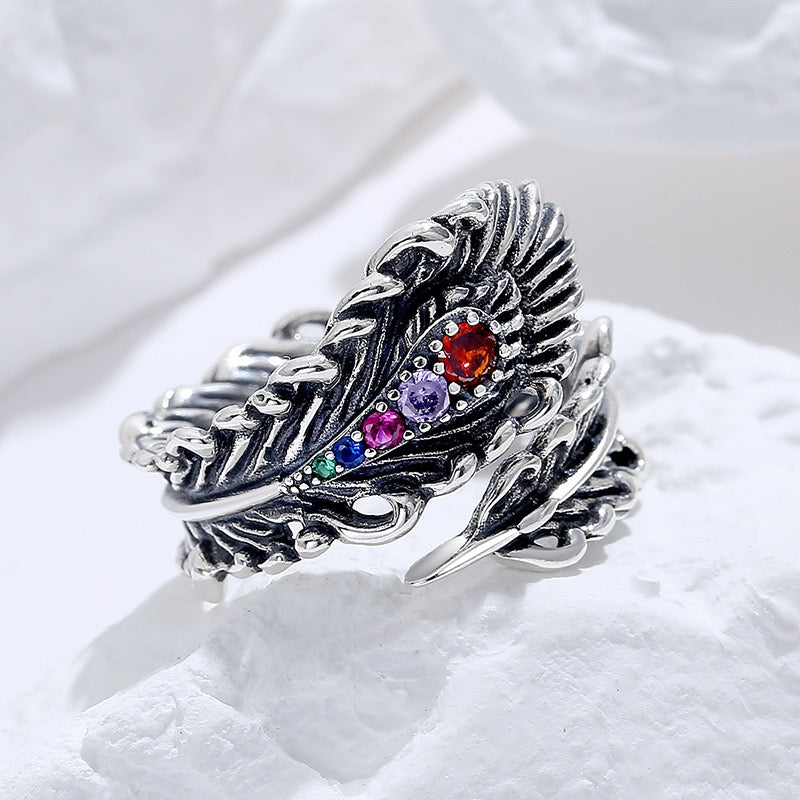 Peacock Feather Sterling Silver Ring