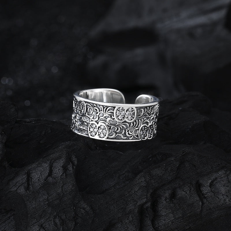 Traditional Grass Pattern Sterling Silver Ring