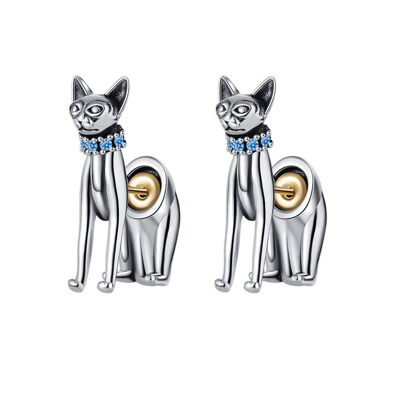 Vintage Cat Sterling Silver Earrings