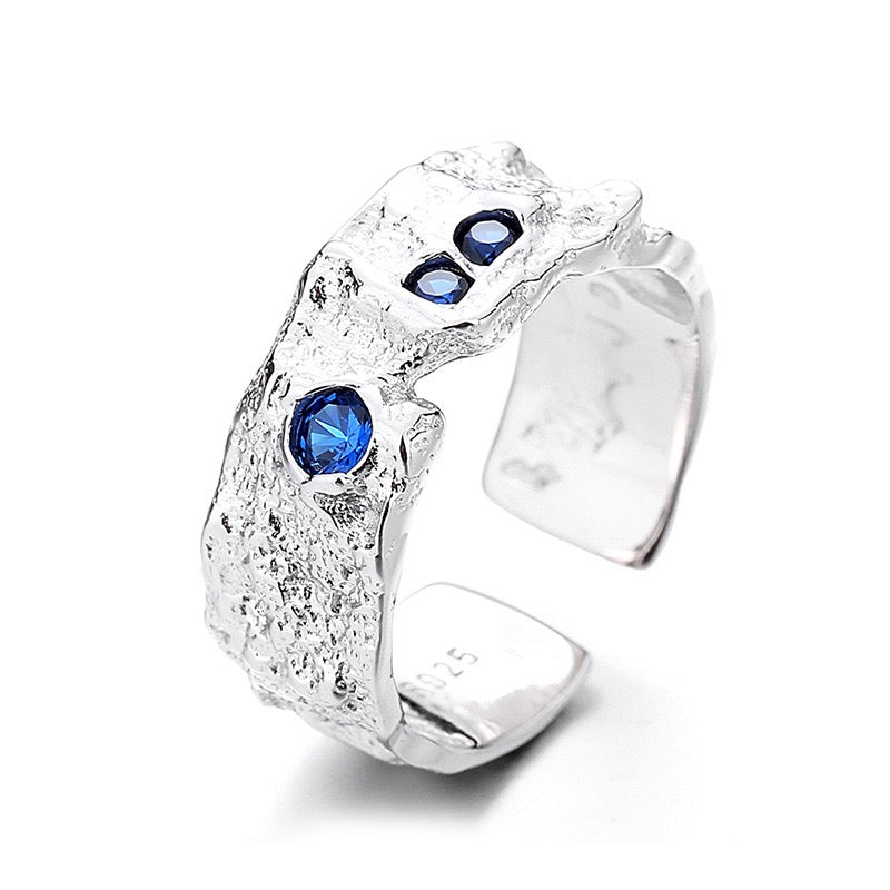 Folded Blue Star Sterling Silver Ring