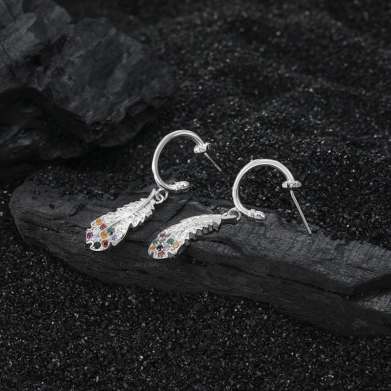 Colorful Feather Sterling Silver Earrings