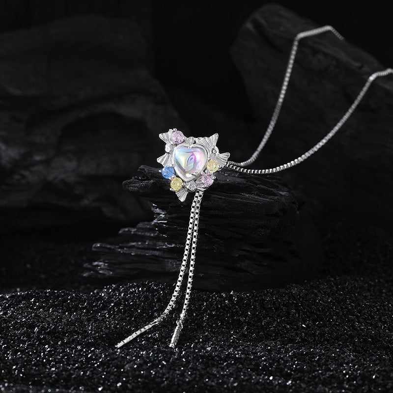 Moonstone Heart-Shaped Pull-Chain Necklace