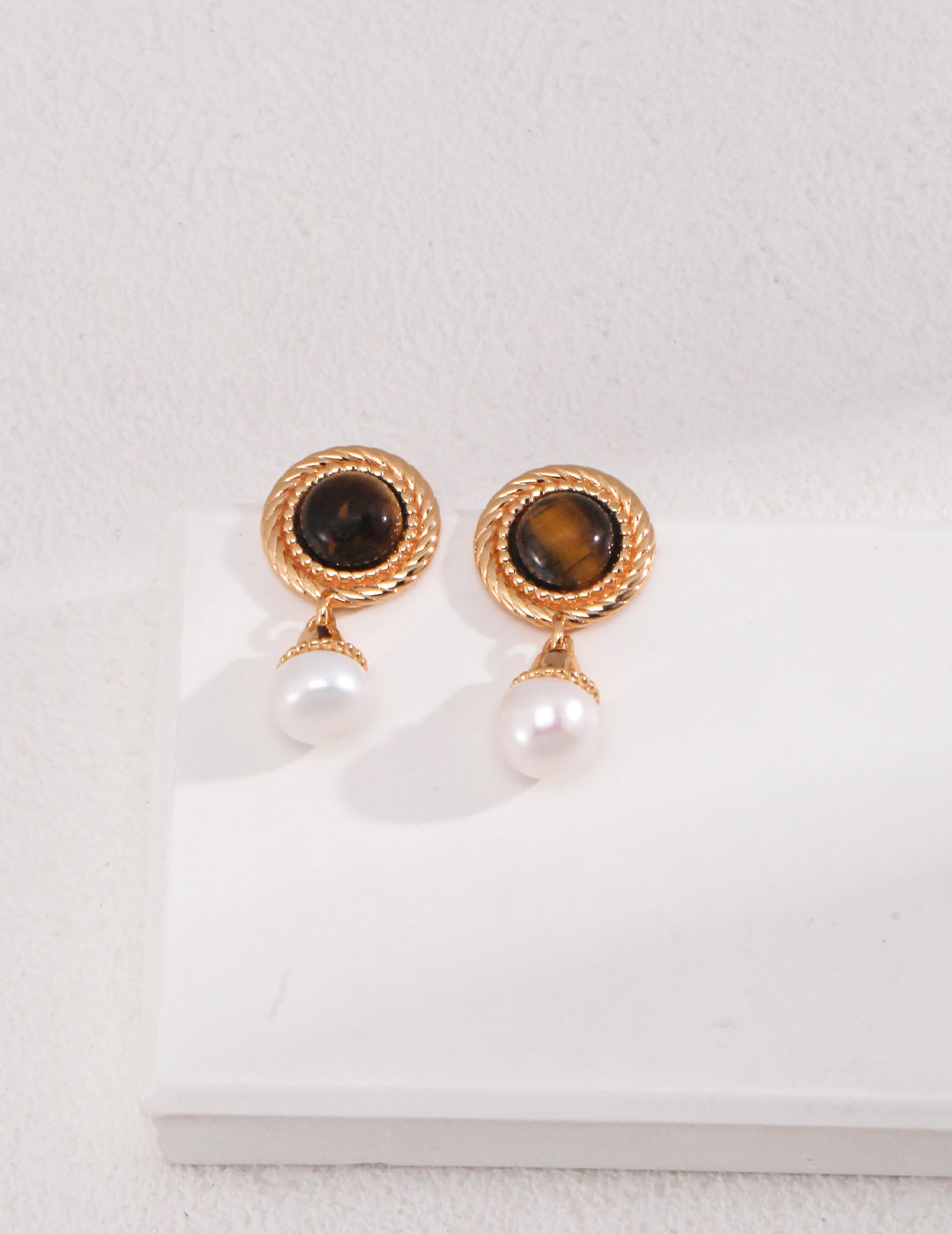 TIGER EYE VINTAGE GOLD EARRINGS