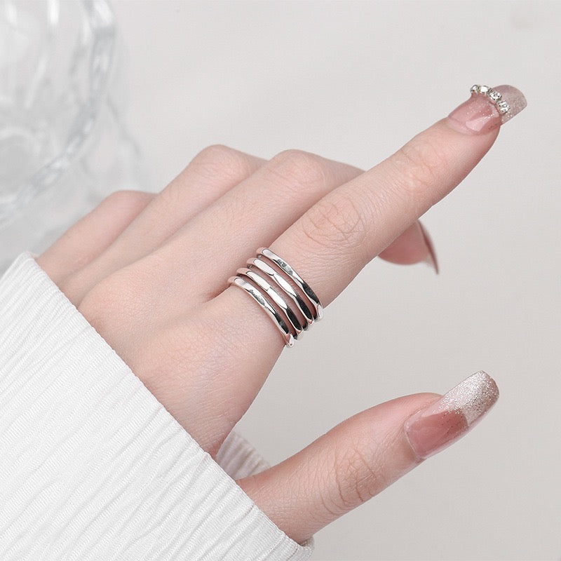 Multi-line Wavy Sterling Silver Ring