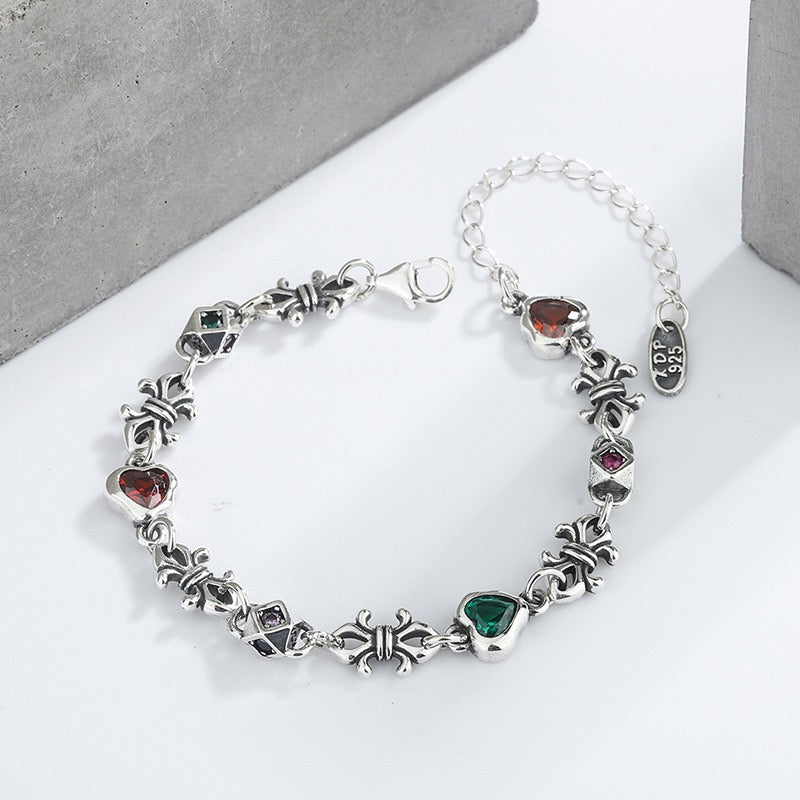 Vintage Heart Sterling Silver Bracelet