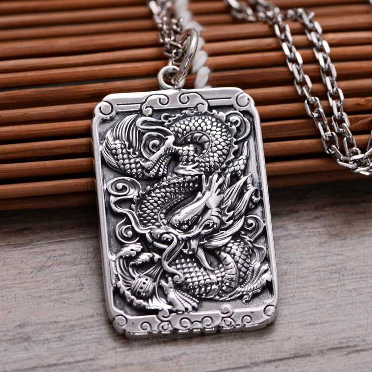 Dragon Spitting Pearl Sterling Silver Pendant
