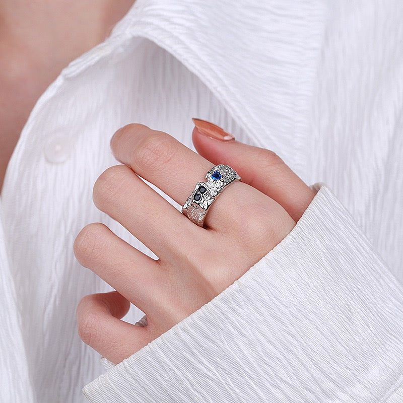 Folded Blue Star Sterling Silver Ring