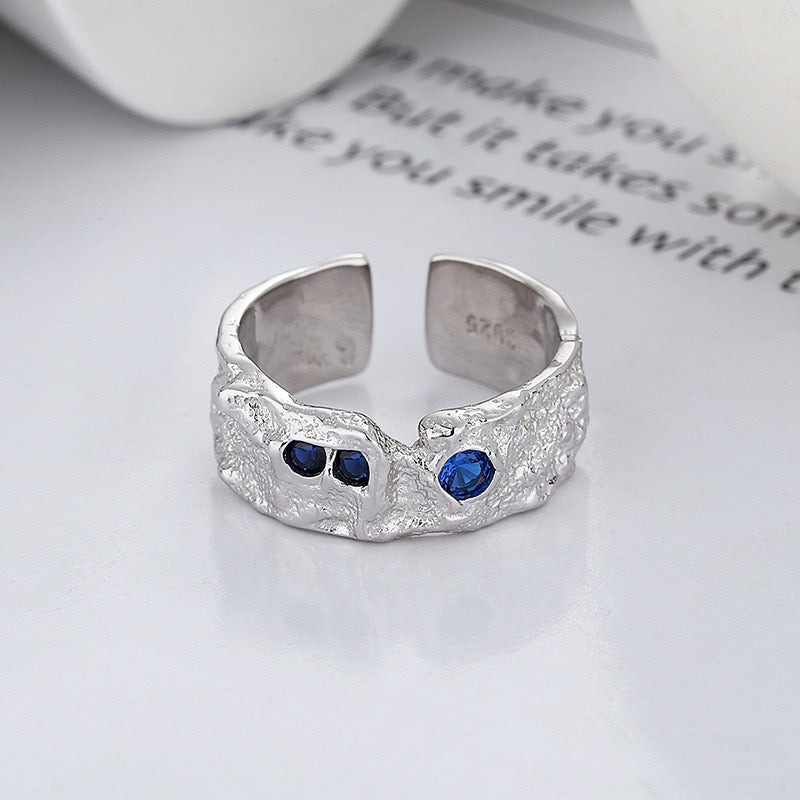 Folded Blue Star Sterling Silver Ring