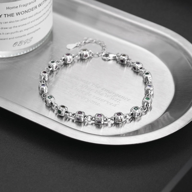 Rainbow Dice Sterling Silver Bracelet