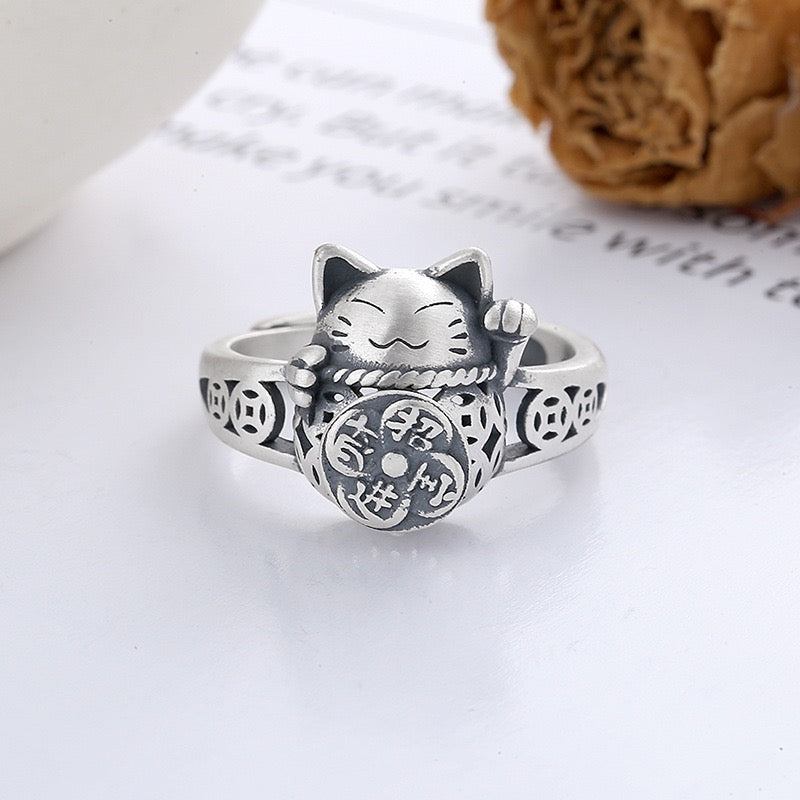 Lucky Cat Sterling Silver Ring