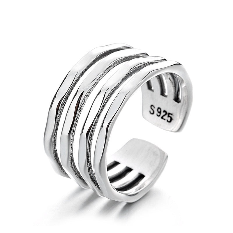 Multi-line Wavy Sterling Silver Ring