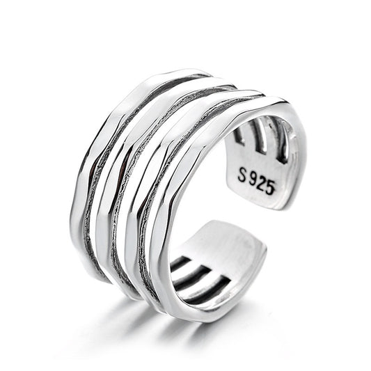 Multi-line Wavy Sterling Silver Ring