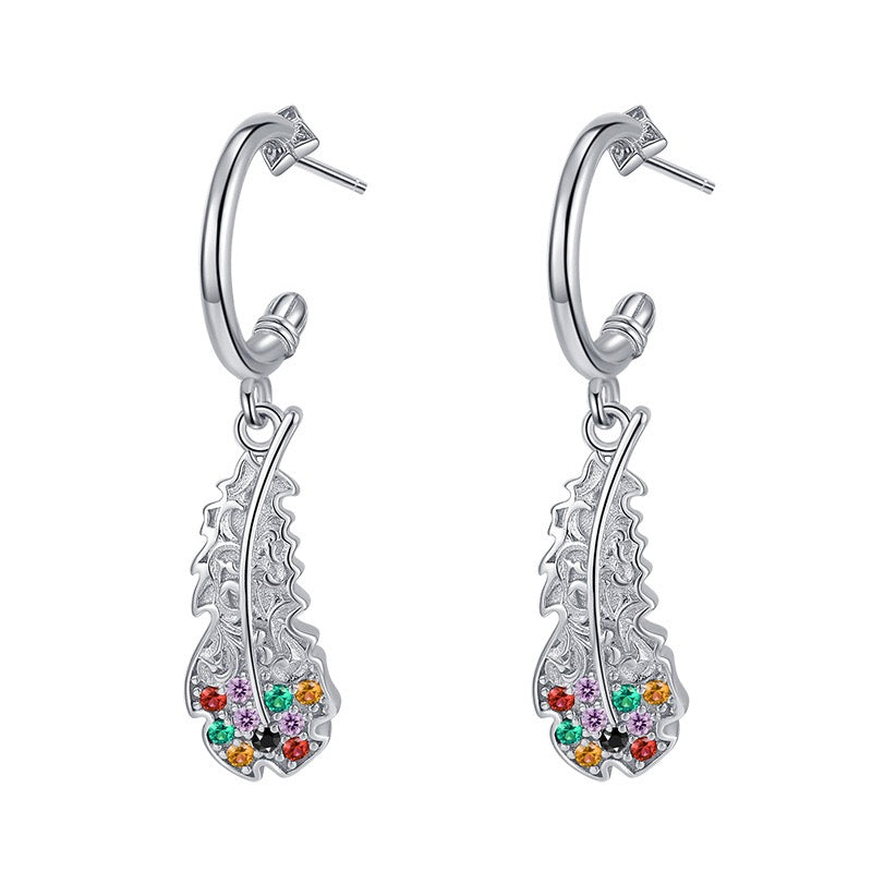Colorful Feather Sterling Silver Earrings