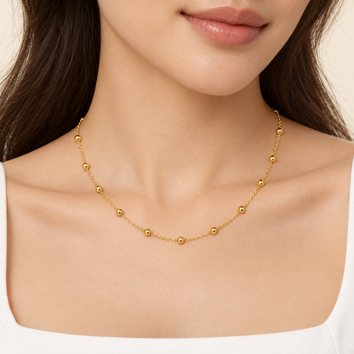 Gold Beaded Chain Necklace