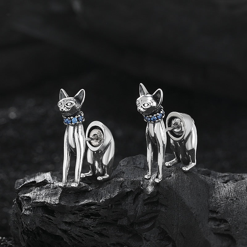 Vintage Cat Sterling Silver Earrings