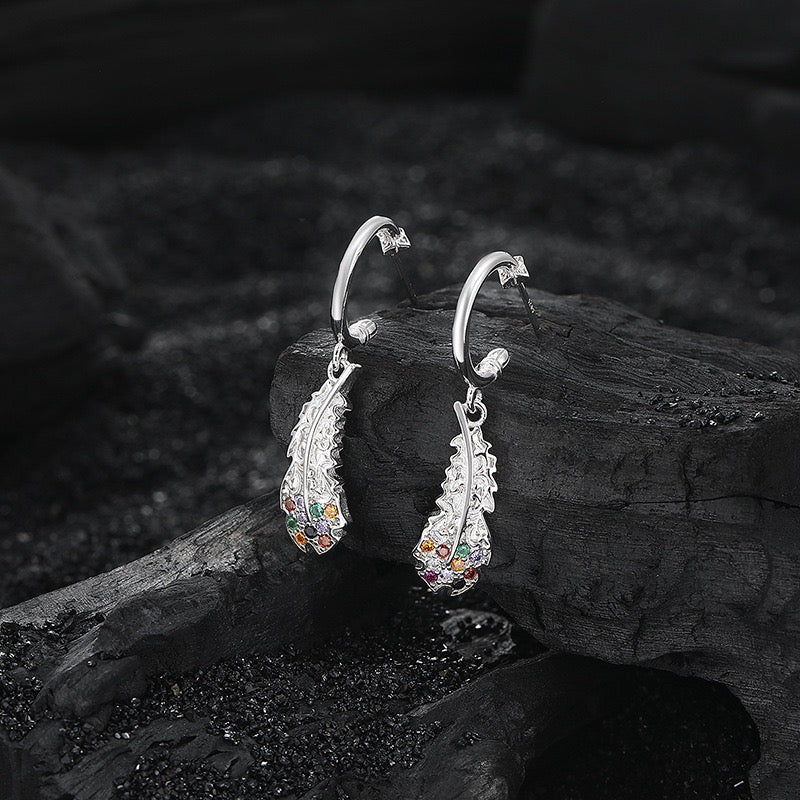 Colorful Feather Sterling Silver Earrings