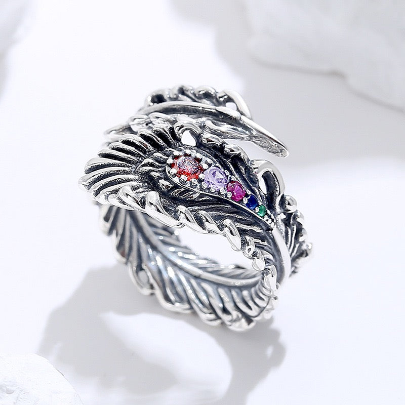 Peacock Feather Sterling Silver Ring