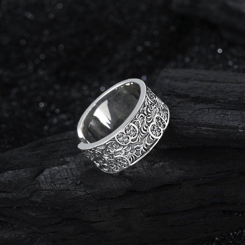 Traditional Grass Pattern Sterling Silver Ring