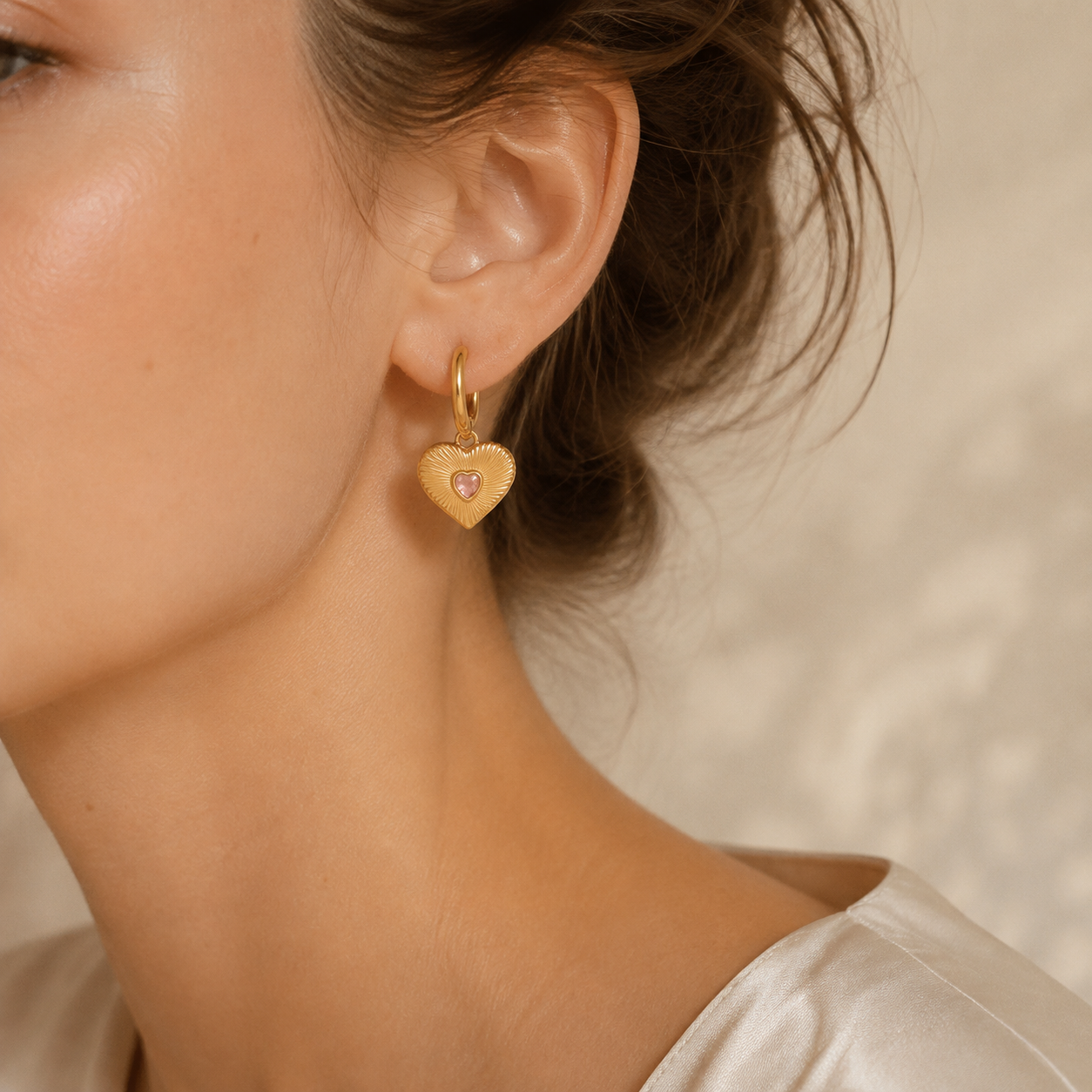 Blush Heart Drop Hoops