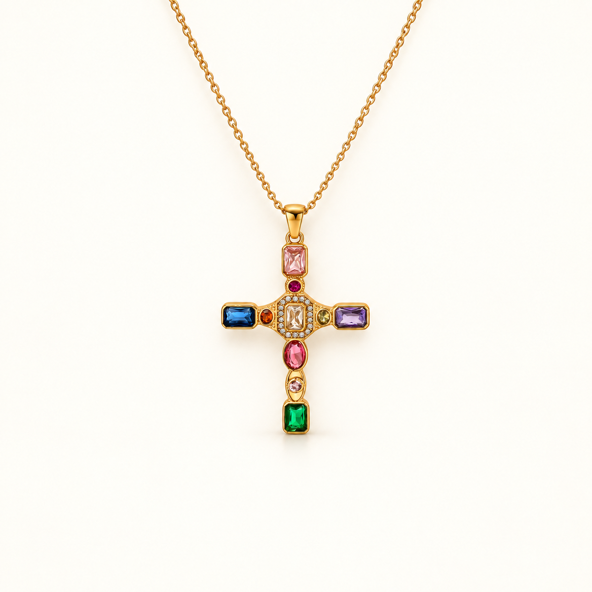 Mosaic Gem Cross Necklace