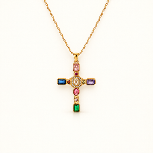 Mosaic Gem Cross Necklace