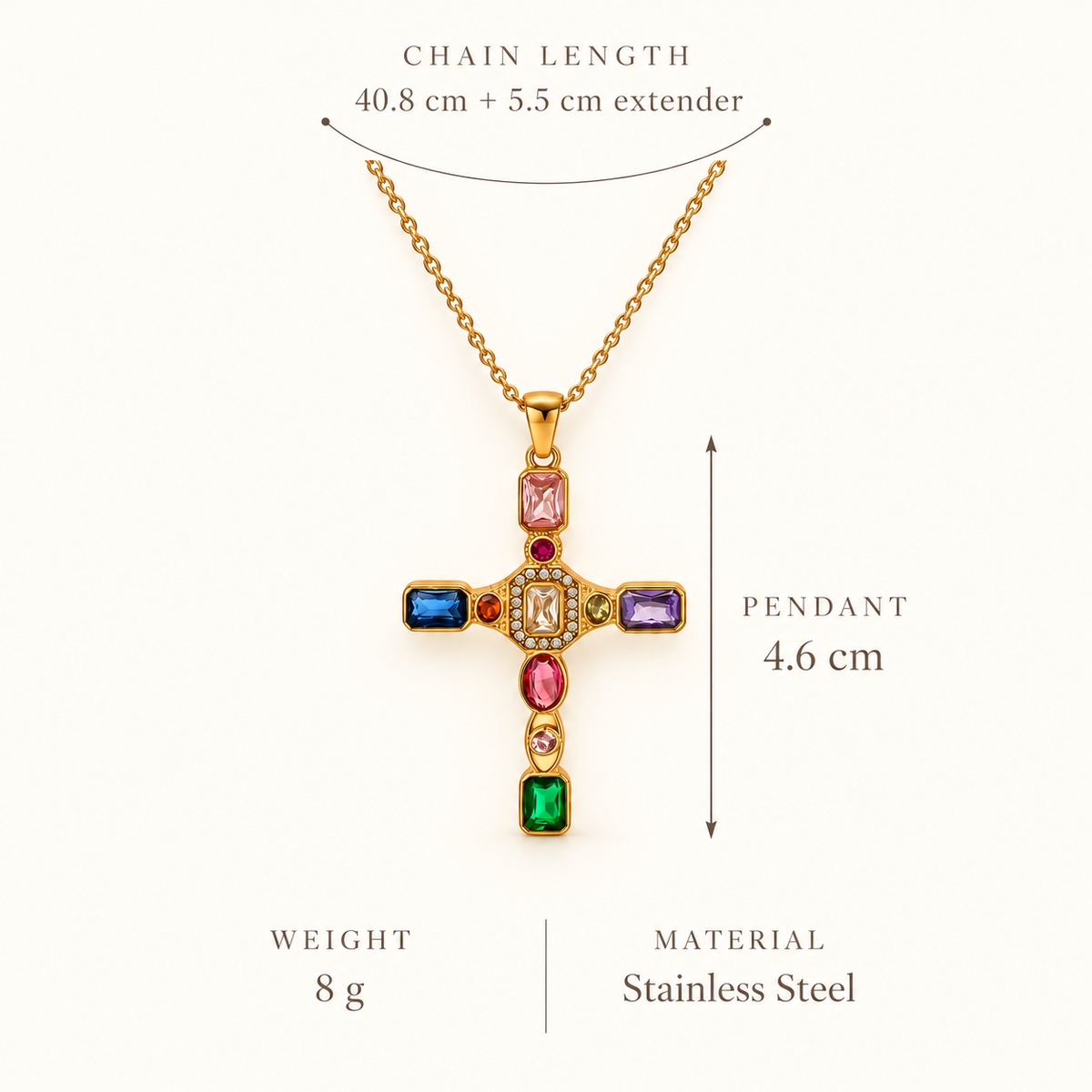 Mosaic Gem Cross Necklace