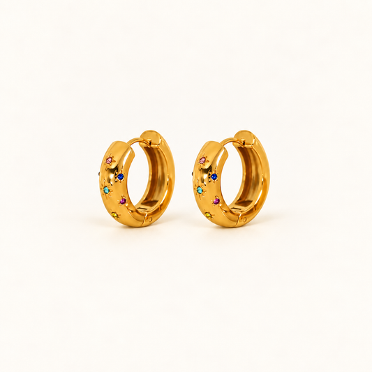CELESTE RAINBOW HUGGIE EARRINGS