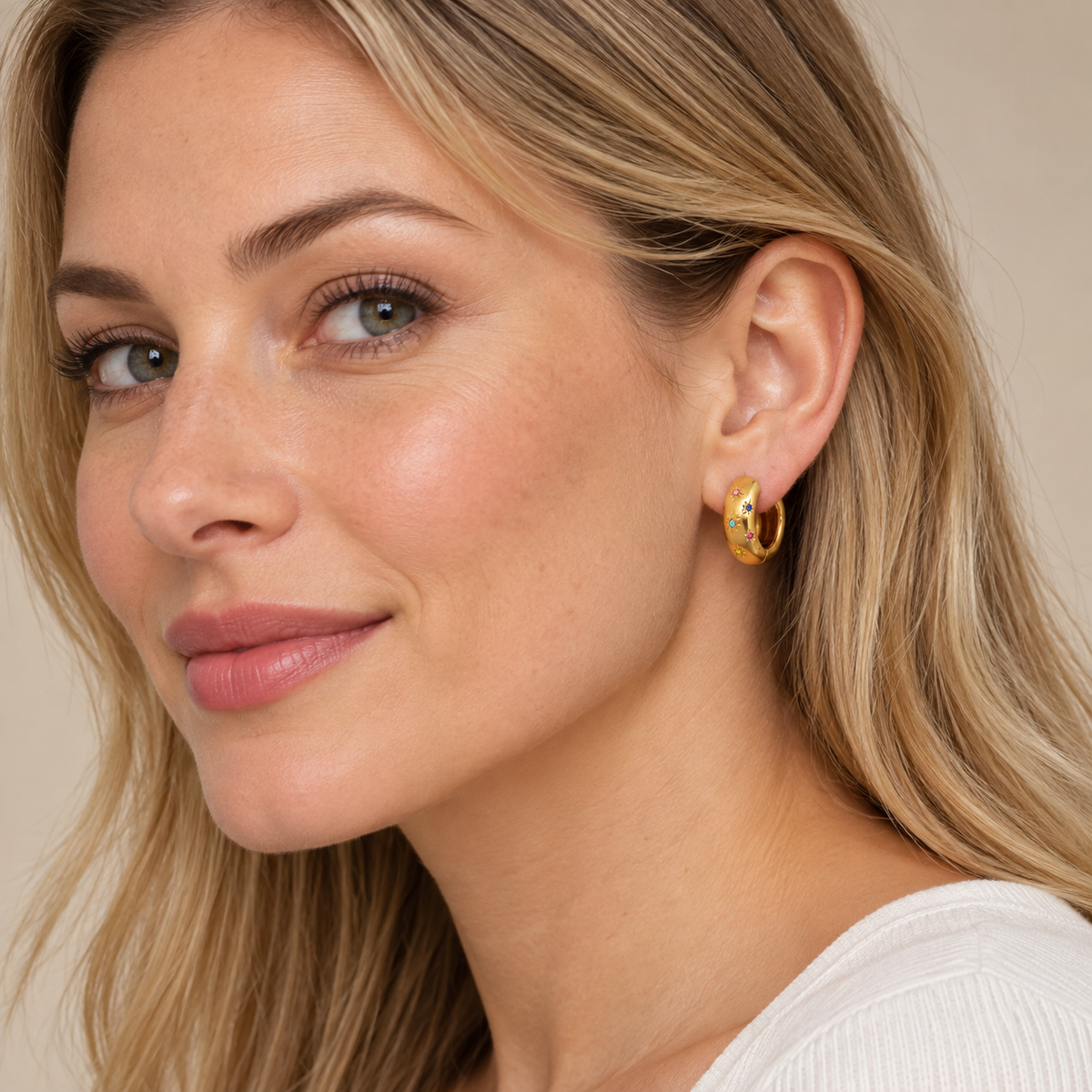 CELESTE RAINBOW HUGGIE EARRINGS