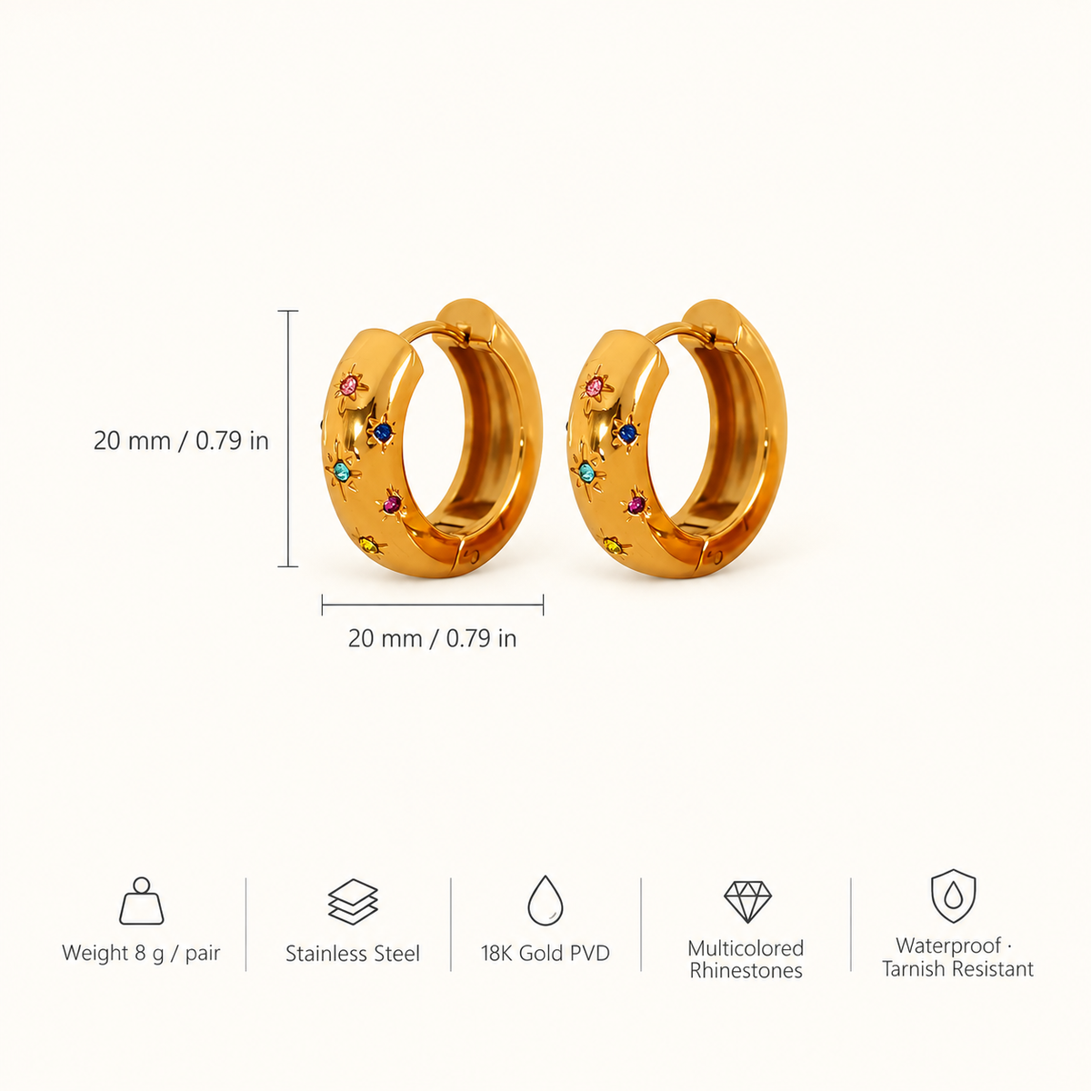 CELESTE RAINBOW HUGGIE EARRINGS