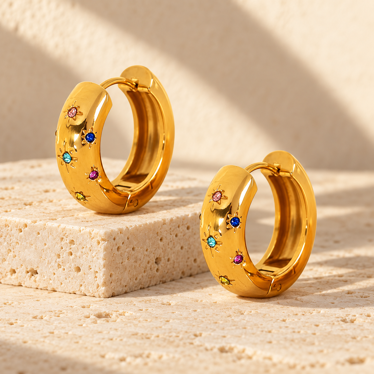 CELESTE RAINBOW HUGGIE EARRINGS