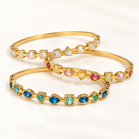 Multicolor Gemstone Gold Bangle