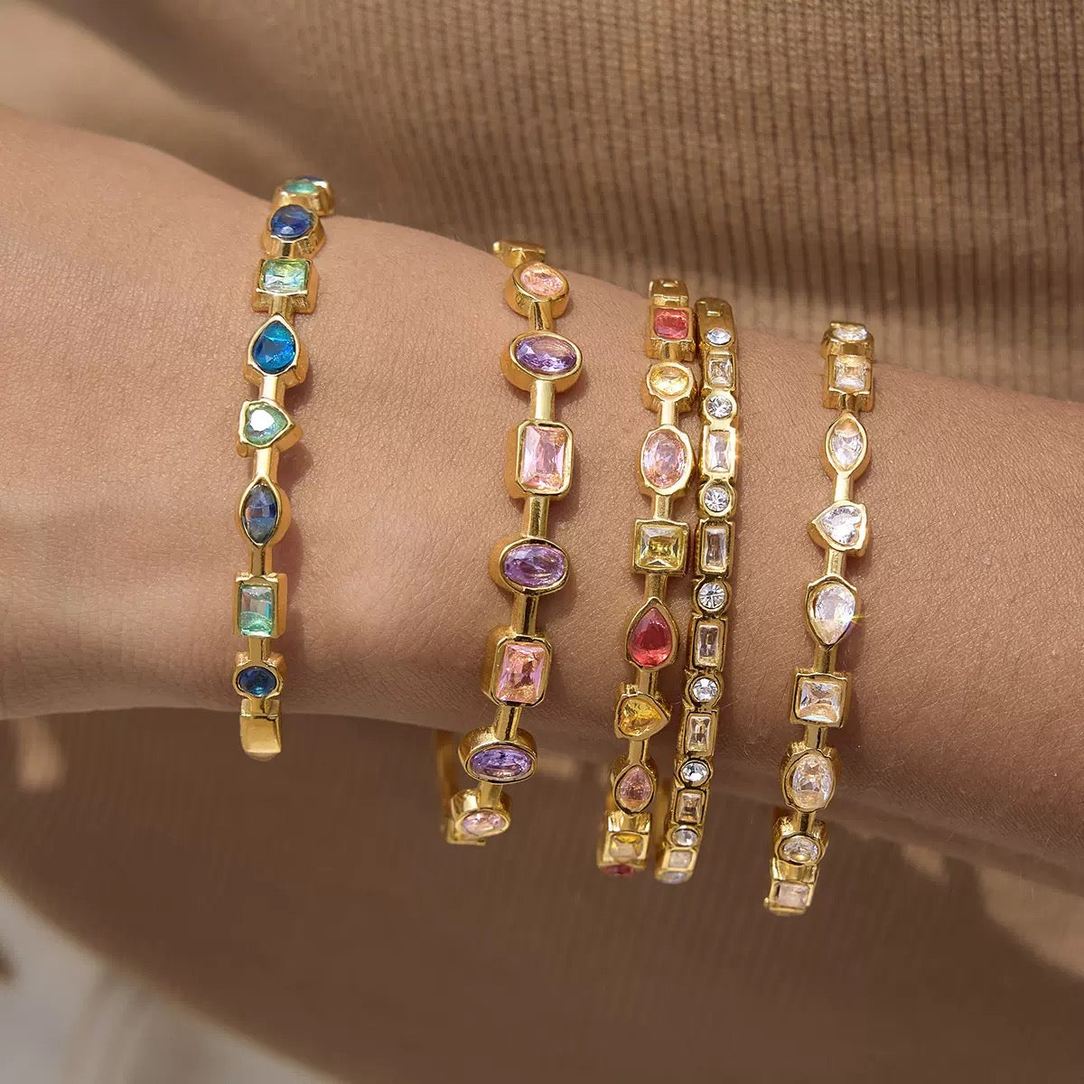 Multicolor Gemstone Gold Bangle