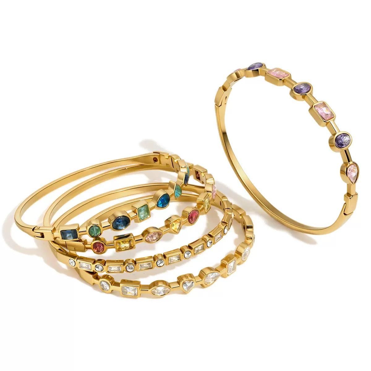 Multicolor Gemstone Gold Bangle