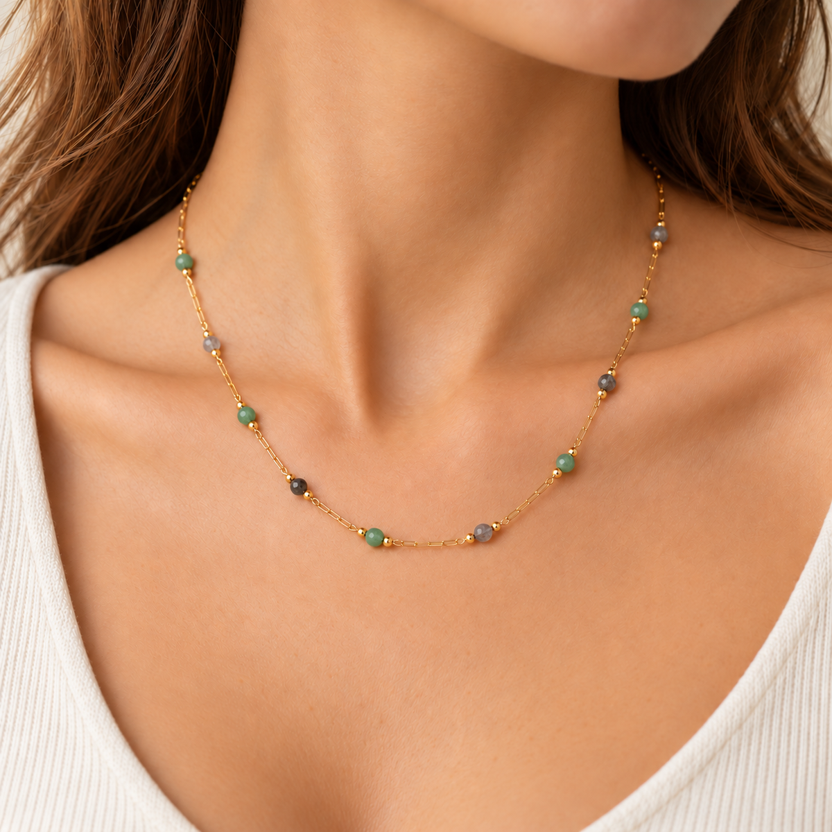 Natural Stone Station Necklace