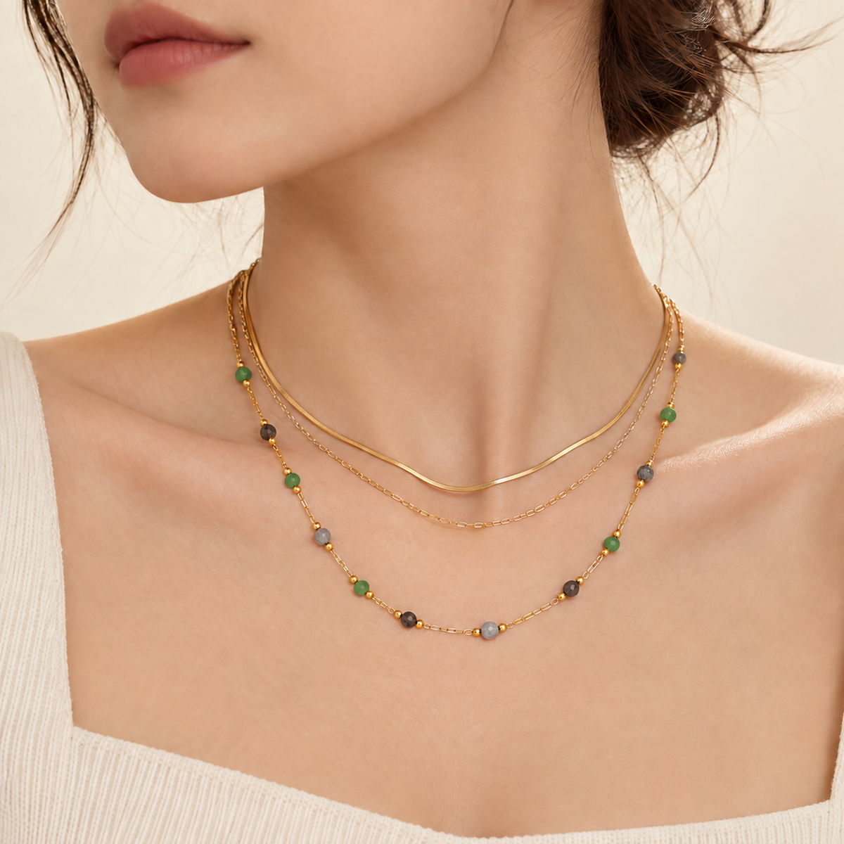 Natural Stone Station Necklace
