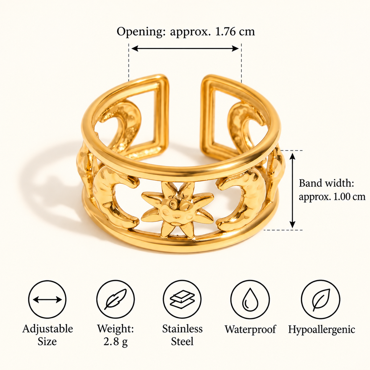 Celestial Sun & Moon Adjustable Ring