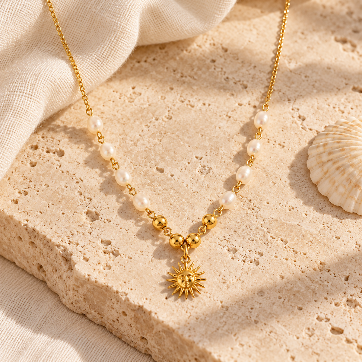 Pearl Sun Pendant Necklace