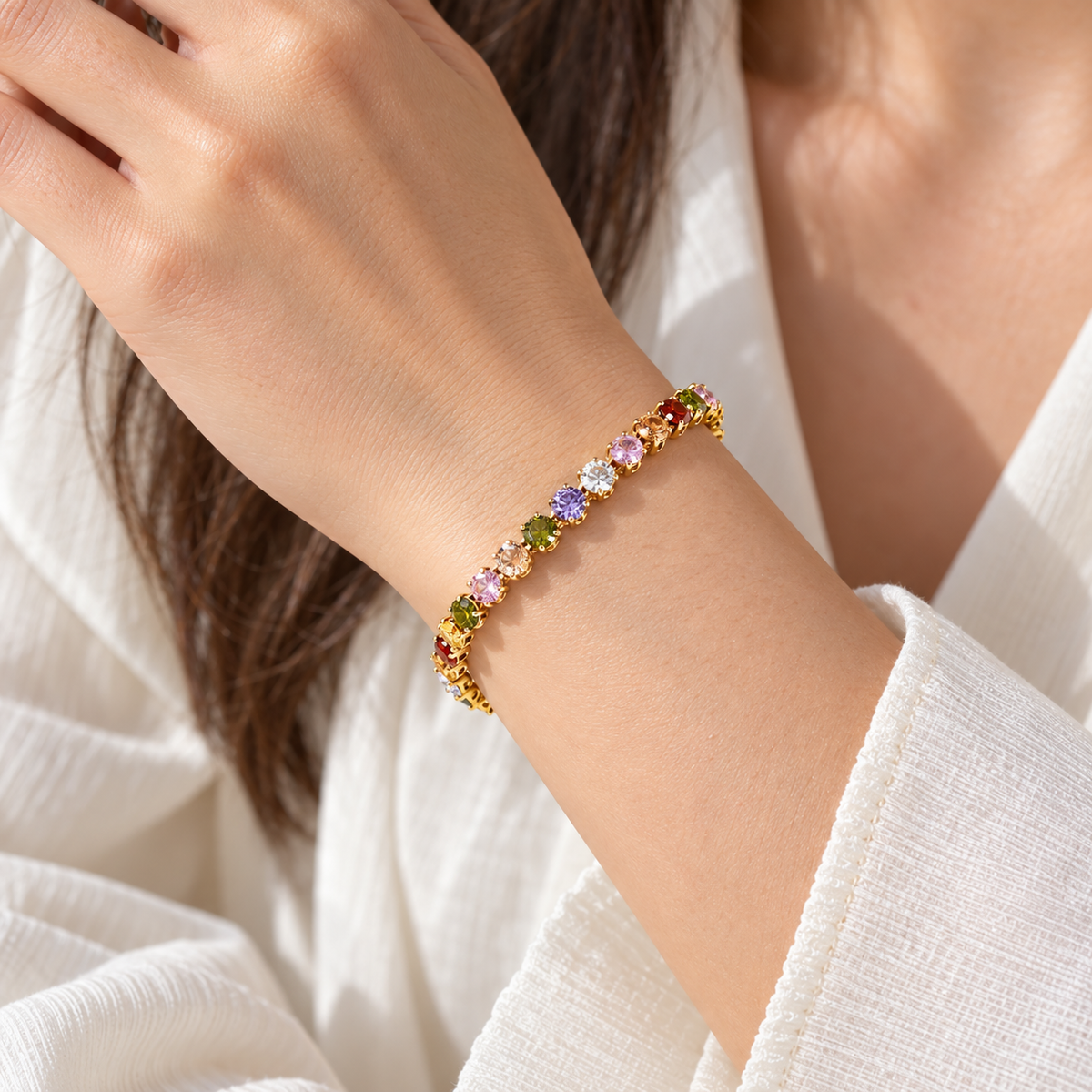 Rainbow Gemstone Open Cuff Bracelet