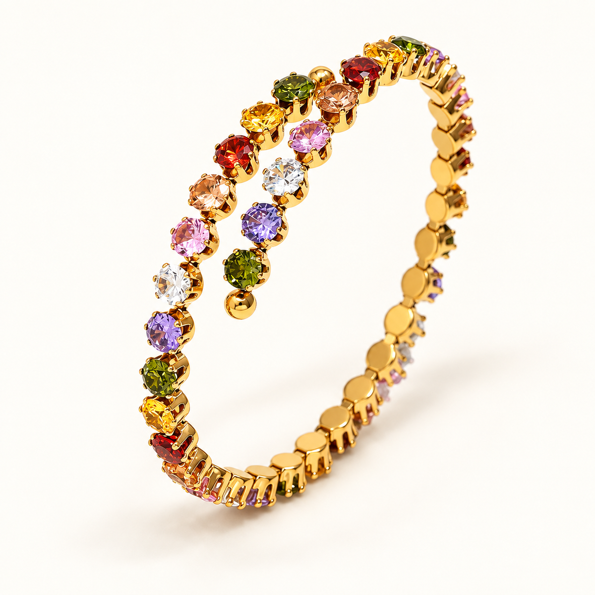 Rainbow Gemstone Open Cuff Bracelet