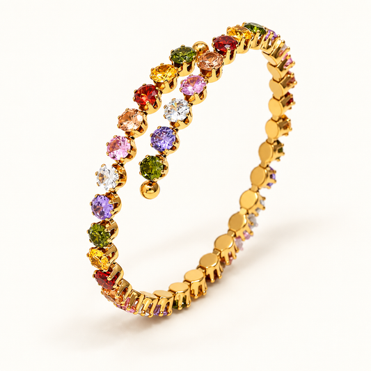 Rainbow Gemstone Open Cuff Bracelet